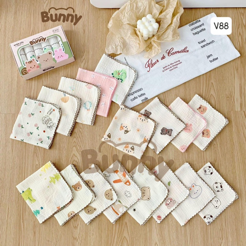 Set 6 Khăn Sữa Bunny Chất Liệu Xô Muslin cao cấp