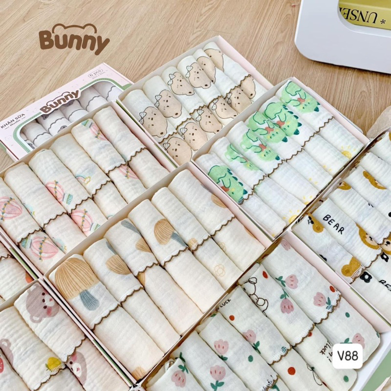 Set 6 Khăn Sữa Bunny Chất Liệu Xô Muslin cao cấp