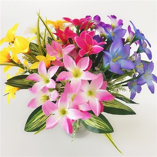 Cụm hoa ly giả 10 bông hoa bằng lụa cao 34cm lá mô phỏng phong lan cắm bình trang trí đa năng đẹp giống như hoa thật