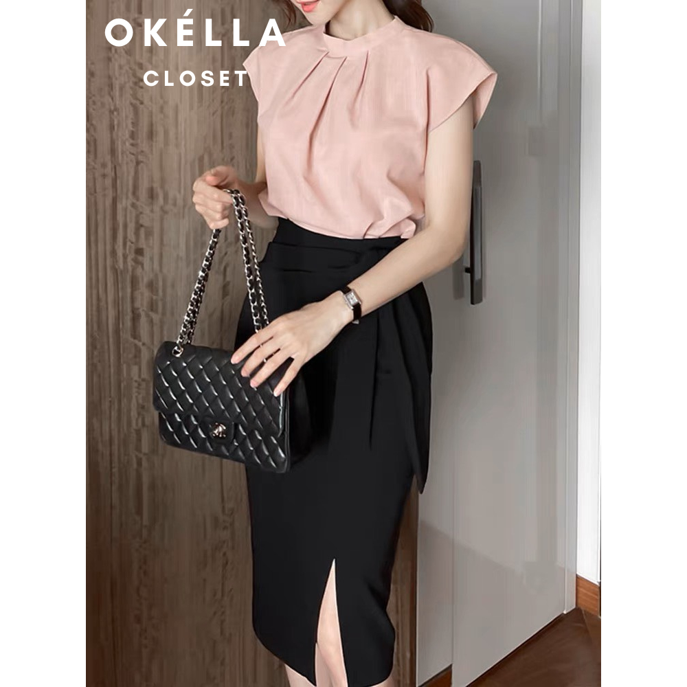 Chân váy nữ xoắn eo chất co giãn, chân váy nữ công sở ôm sáng chất Umi xịn Okélla