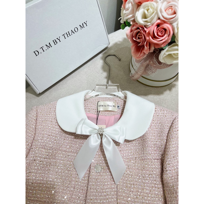 Nơ cài áo dạ tweed thủ công thiết kế DTMbyThaoMy