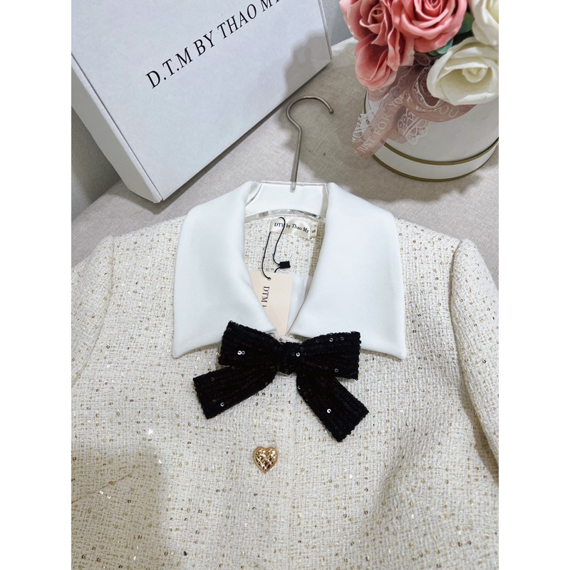 Nơ cài áo dạ tweed thủ công thiết kế DTMbyThaoMy