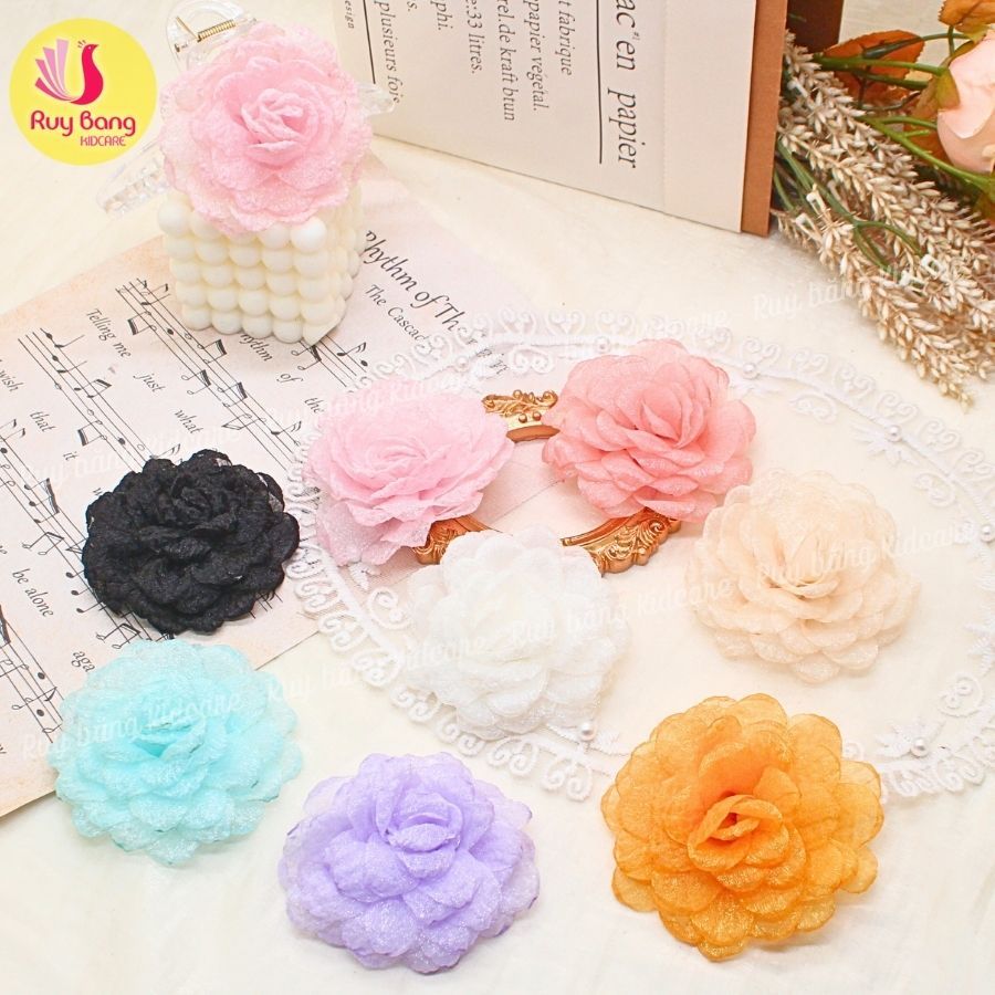 Hoa voan xốp nhăn dùng làm hoa cài áo, kẹp tóc...