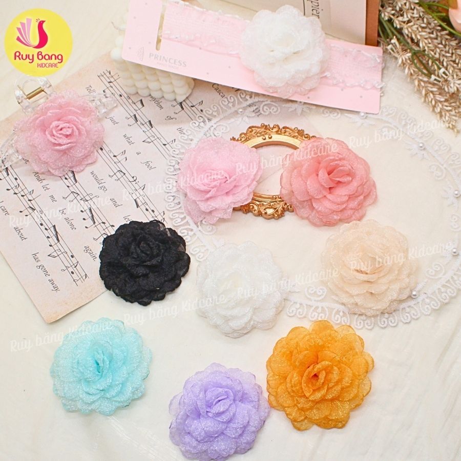 Hoa voan xốp nhăn dùng làm hoa cài áo, kẹp tóc...