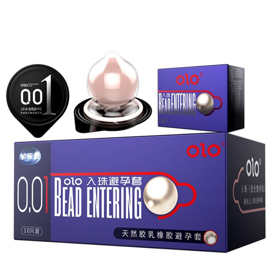 Bao cao su BCS Condom OLO Bead Entering siêu mỏng 0.01 Hộp 10 bao + 1 bi 3cm