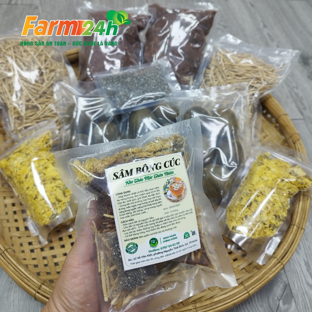 Sâm bông cúc, set đủ vị nấu 10 lít nước, tặng kèm hạt chia, hàng mùa mới, chuyên dùng cho gia đình và hàng quán