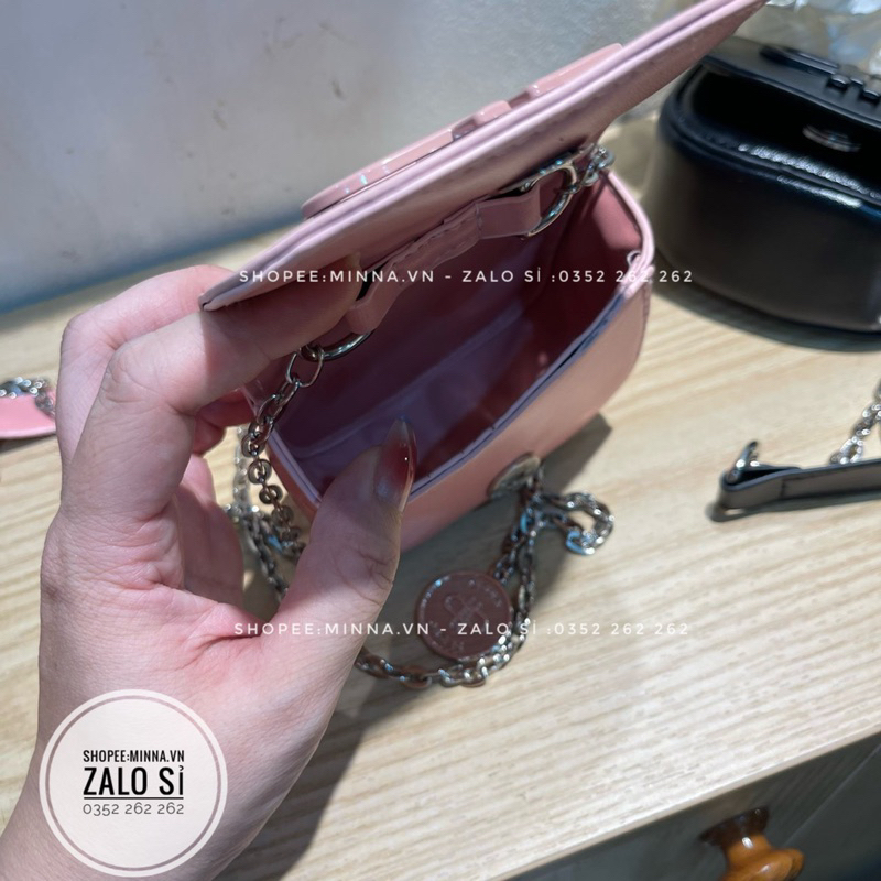 Túi mini đeo chéo Petro size 10cm dây xích phối đồng xu xinh xắn dễ thương