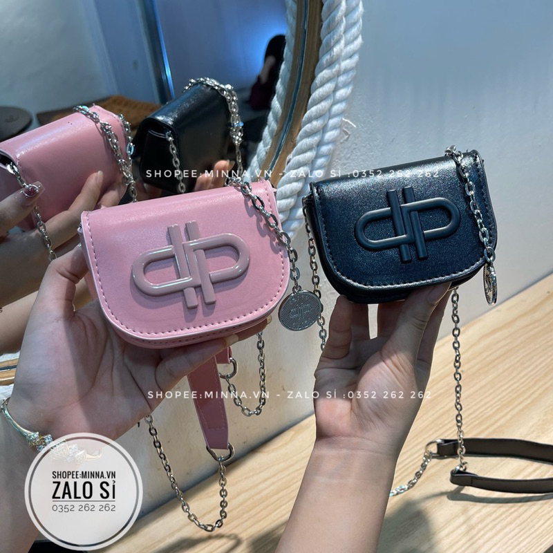 Túi mini đeo chéo Petro size 10cm dây xích phối đồng xu xinh xắn dễ thương