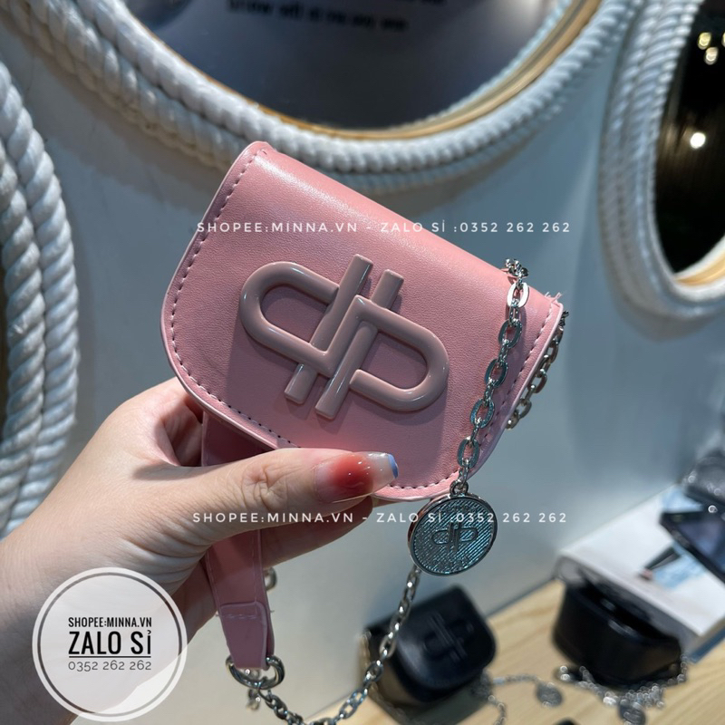 Túi mini đeo chéo Petro size 10cm dây xích phối đồng xu xinh xắn dễ thương