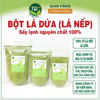Bột lá dứa (lá nếp) nguyên chất 100%, tạo màu xanh và mùi thơm tự nhiên cho các món xôi, thạch dừa, rau câu