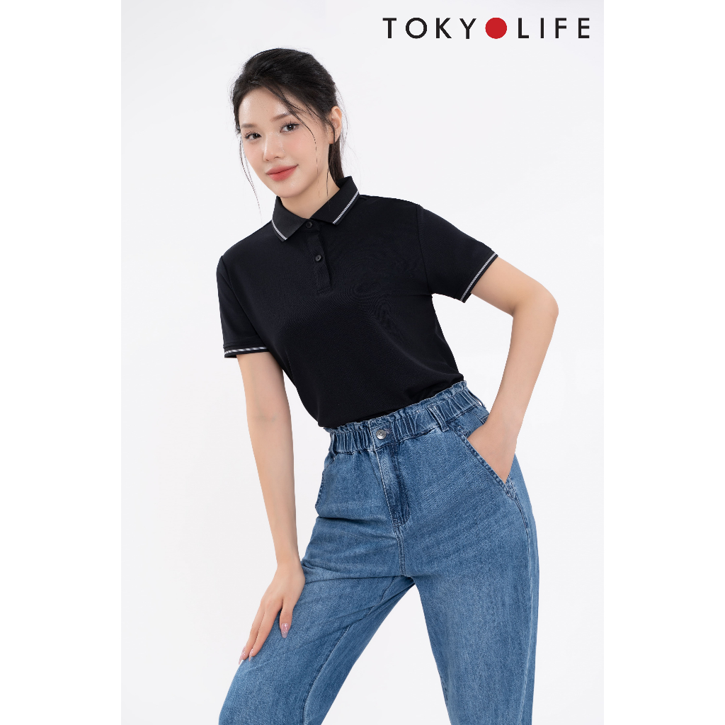 Áo Polo NỮ xơ dừa cổ phối sọc kẻ TOKYOLIFE C9POL513M