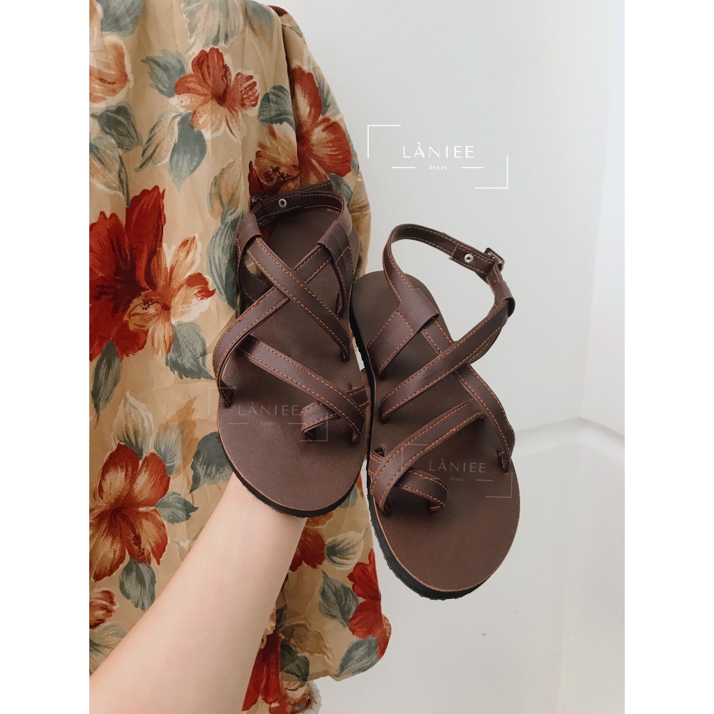 Giày sandal nữ Làniee quai dây chéo 5 màu BE KEM VÀNG, TRẮNG, NÂU, ĐEN, CAM GẠCH - LNT08