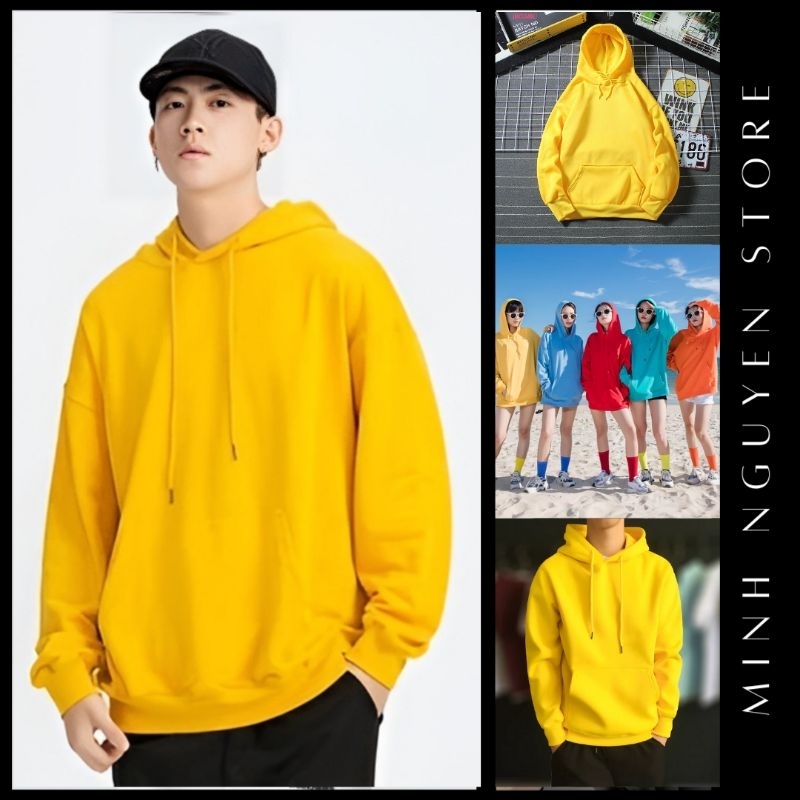 Hoodie Nỉ vàng Unisex Trơn Form dáng rộng phong cách Hàn Quốc- màu vàng