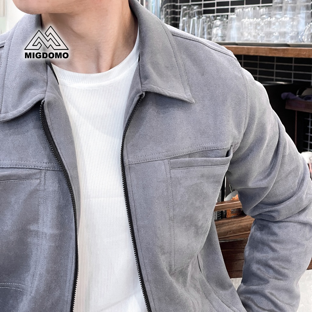 Áo Khoác Nam Da Lộn Khoá kéo MIGDOMO, Áo Khoác Nam Đẹp Phong Cách Hàn Quốc