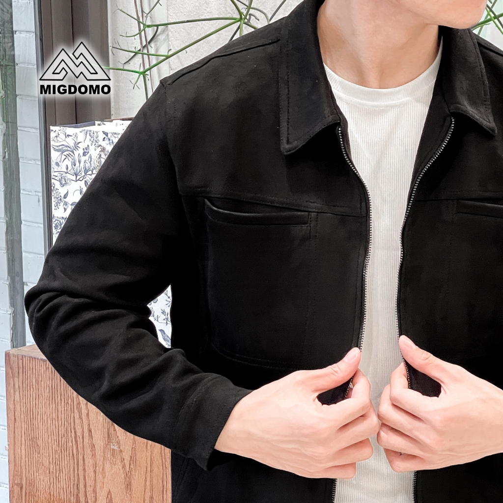 Áo Khoác Nam Da Lộn Khoá kéo MIGDOMO, Áo Khoác Nam Đẹp Phong Cách Hàn Quốc