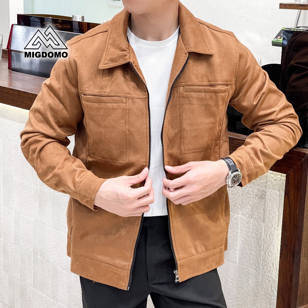 Áo Khoác Nam Da Lộn Khoá kéo MIGDOMO, Áo Khoác Nam Đẹp Phong Cách Hàn Quốc