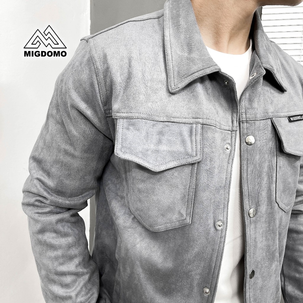 Áo Khoác Nam Da Lộn Cúc Bấm MIGDOMO, Áo Khoác Nam Đẹp Phong Cách Hàn Quốc