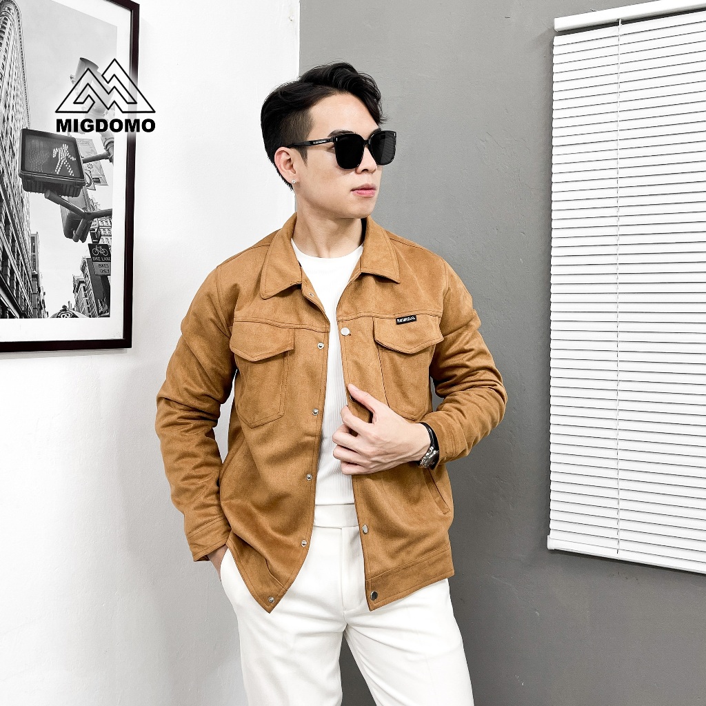 Áo Khoác Nam Da Lộn Cúc Bấm MIGDOMO, Áo Khoác Nam Đẹp Phong Cách Hàn Quốc