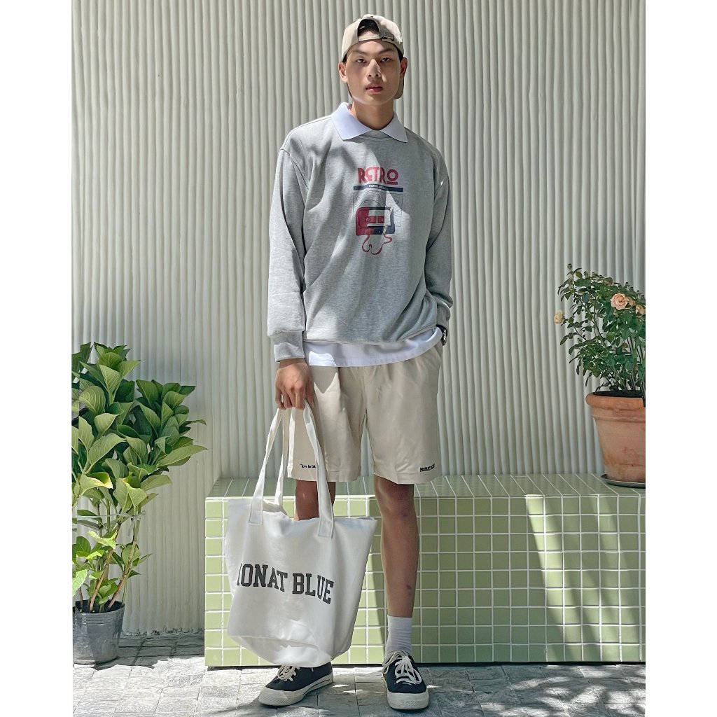 MONATA BLUELIGHT Retro Cassett XÁM - Áo sweater nỉ unisex