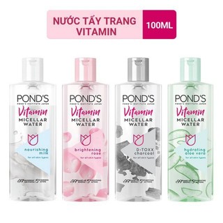 Nước tẩy trang Pond's vitamin tinh chất hoa hồng / pond's tinh chất sữa /pond's tinh chất nha đam /pond's than tre 100ml