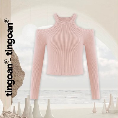 TINGOAN® - Áo len xù dáng lửng khoét hai vai hồng SOMI TOP/PK