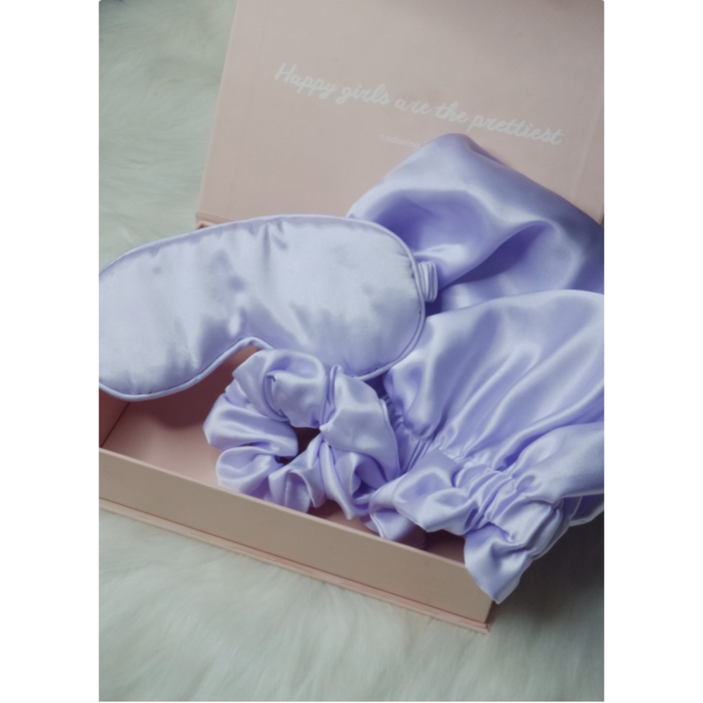 (Combo) SET 3 MÓN MŨ TRÙM, SCRUNCHIES, BỊT MẮT
