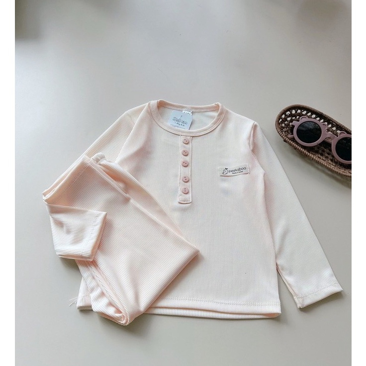 Set bộ thun tăm basic cho bé, bộ thun tăm dài tay mặc thu đông cho bé