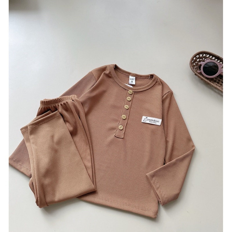 Set bộ thun tăm basic cho bé, bộ thun tăm dài tay mặc thu đông cho bé
