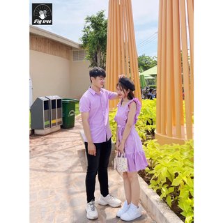 Set Sơ Mi Váy Đôi Fig Tree Màu Tím Cà Tươi Trẻ