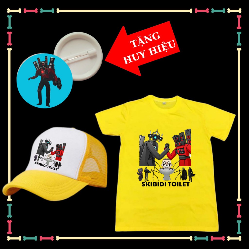 Áo thun trẻ em in mẫu Titan Speakerman, Titan Cameraman Skibidi Toilet đủ màu sắc, Mũ lưỡi trai, huy hiệu Skibidi Toilet