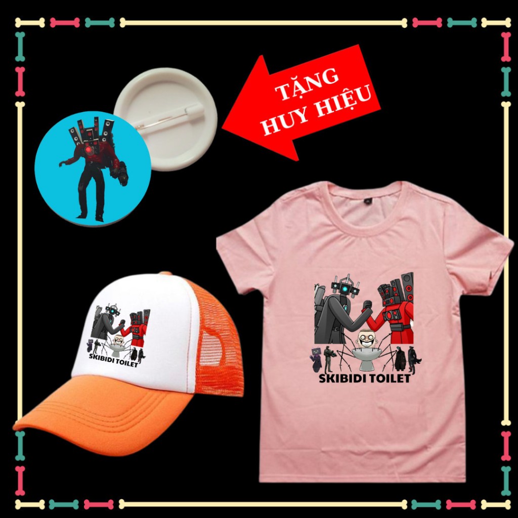 Áo thun trẻ em in mẫu Titan Speakerman, Titan Cameraman Skibidi Toilet đủ màu sắc, Mũ lưỡi trai, huy hiệu Skibidi Toilet