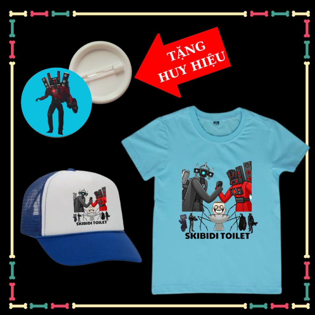 Áo thun trẻ em in mẫu Titan Speakerman, Titan Cameraman Skibidi Toilet đủ màu sắc, Mũ lưỡi trai, huy hiệu Skibidi Toilet