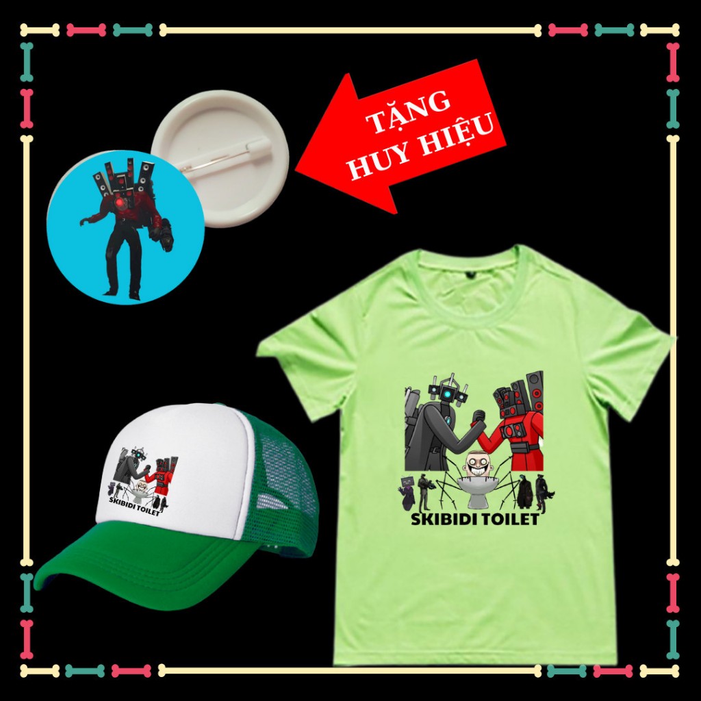 Áo thun trẻ em in mẫu Titan Speakerman, Titan Cameraman Skibidi Toilet đủ màu sắc, Mũ lưỡi trai, huy hiệu Skibidi Toilet