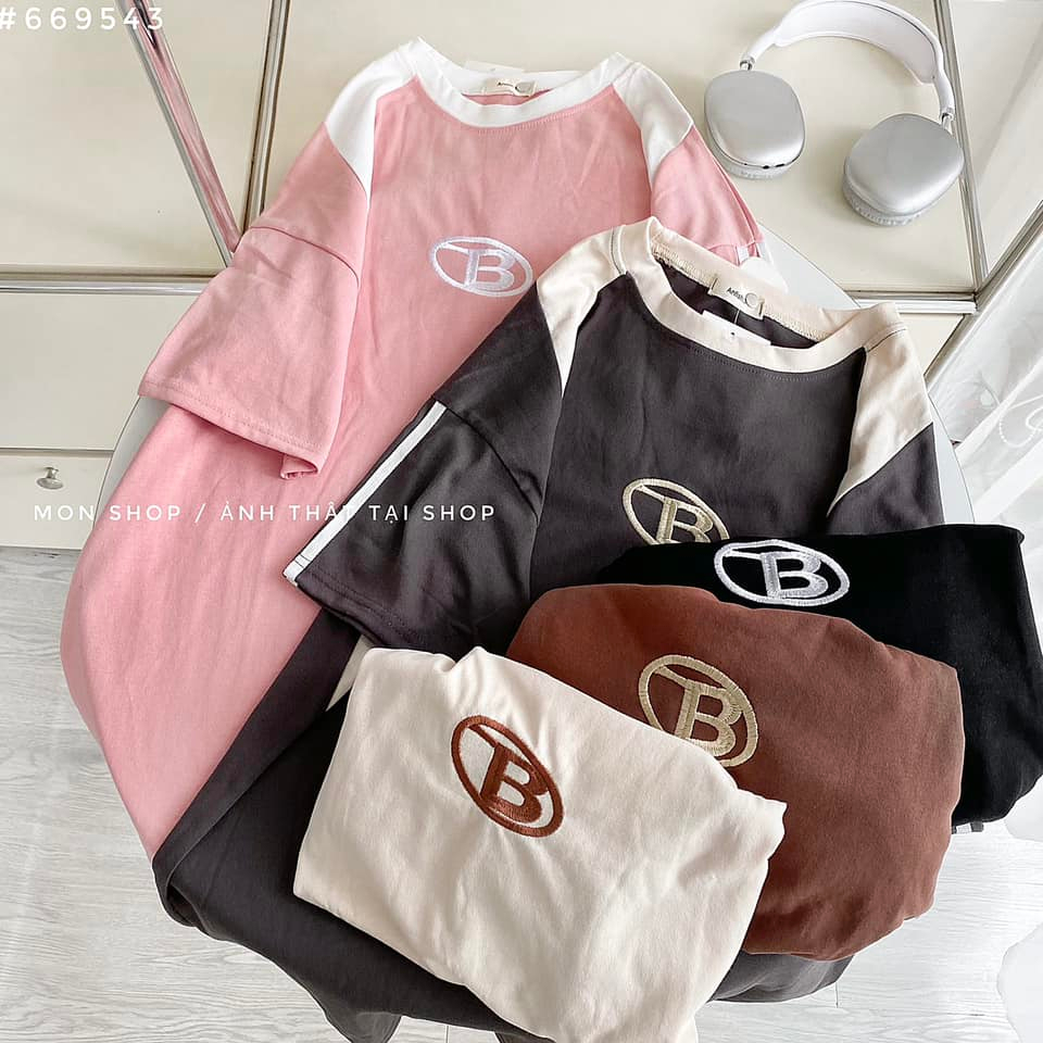 Áo thun thêu B tay sọc 669543