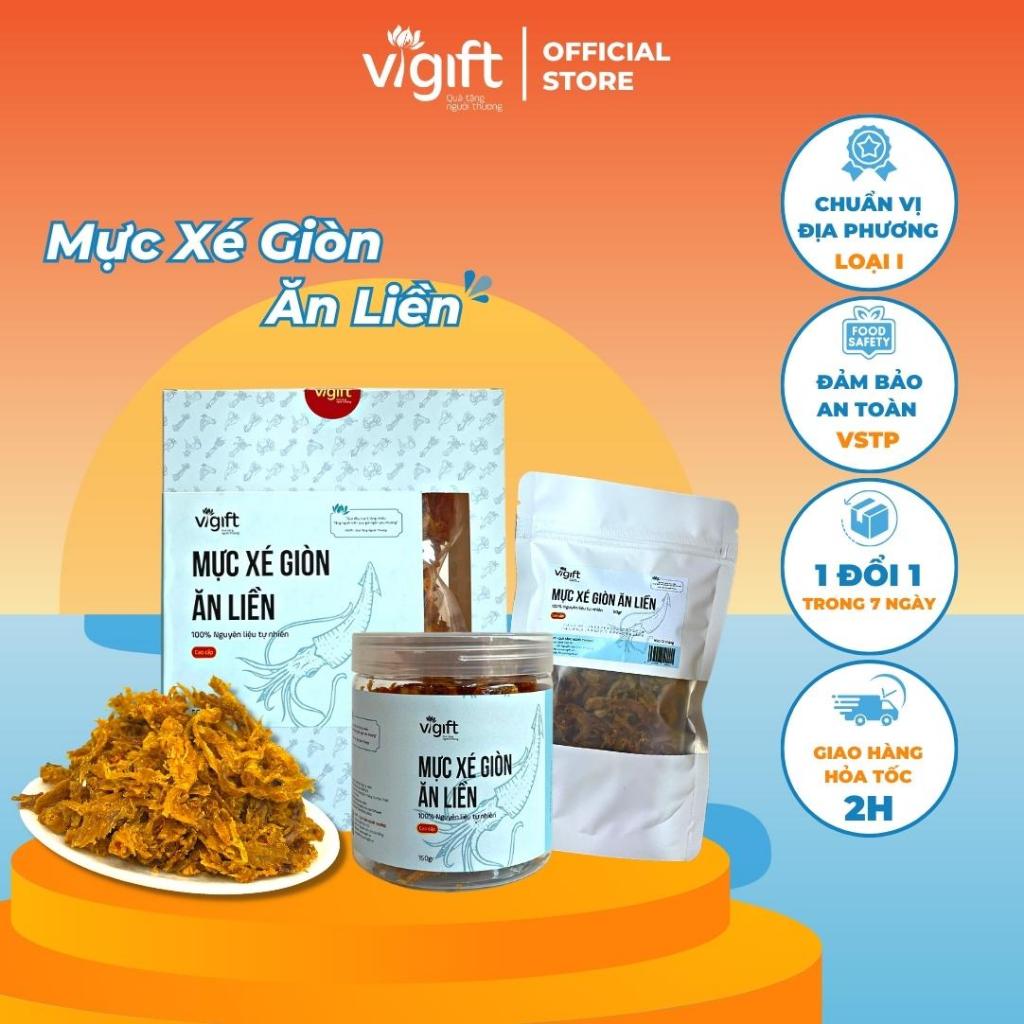 Mực Xé Giòn Ăn Liền VIGIFT Đặc Sản Đà Nẵng Đồ Ăn Vặt Xé Sợi Ngọt Dai Cay Hoàn Tiền 100% Nếu Không Đúng Chất Lượng