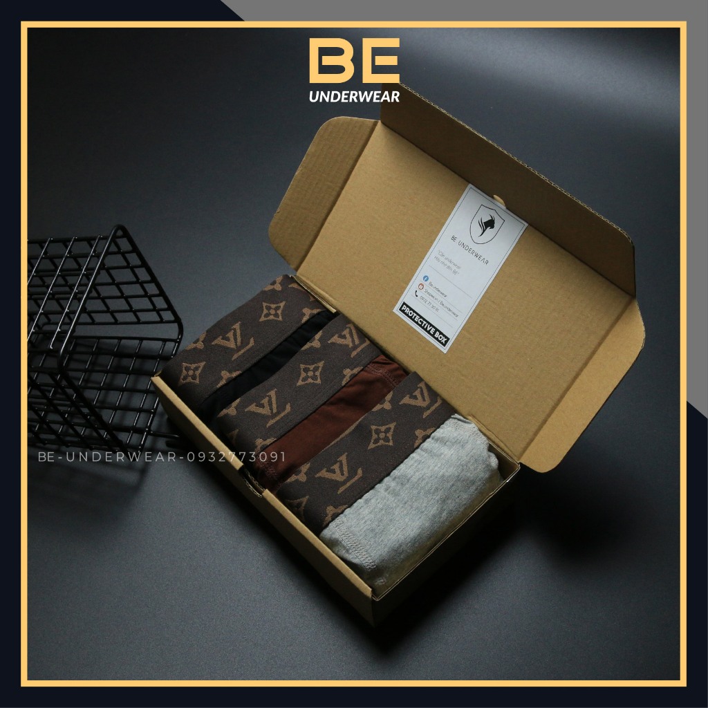 Quần lót nam, COMBO 3 quần sịp đùi boxer thun cotton co giãn 4 chiều Be Underwear màu xám, nâu, đen VUI1