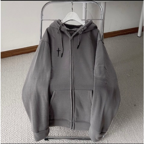Áo hoodie, áo hoodie zip kéo khóa in chữ thập nỉ lót bông năm màu form rộng unisex nam nữ