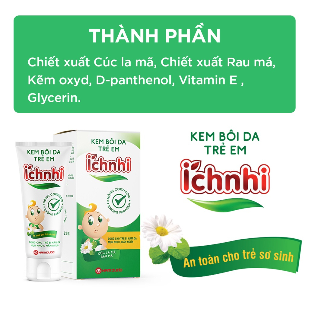 Kem bôi da trẻ em Ích Nhi 20g - Giảm sưng ngứa do muỗi đốt, côn trùng cắn, hăm tã, rôm sảy, nứt da, an toàn trẻ sơ sinh