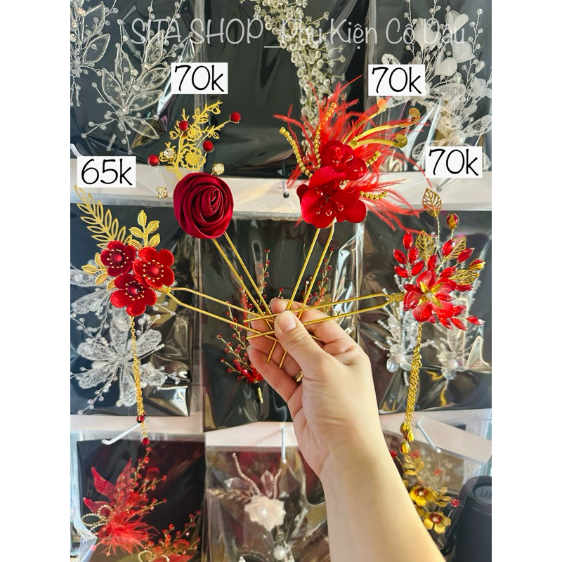 Trâm hoa đỏ cho cô dâu nhiều mẫu