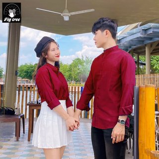 Áo sơ mi cặp fig tree màu đỏ đô cổ trụ siêu xinh
