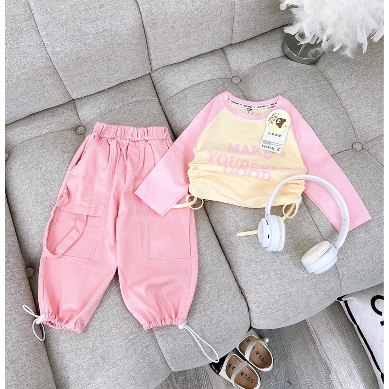 Set bộ in chữ dài tay cho bé gái 10-35kg