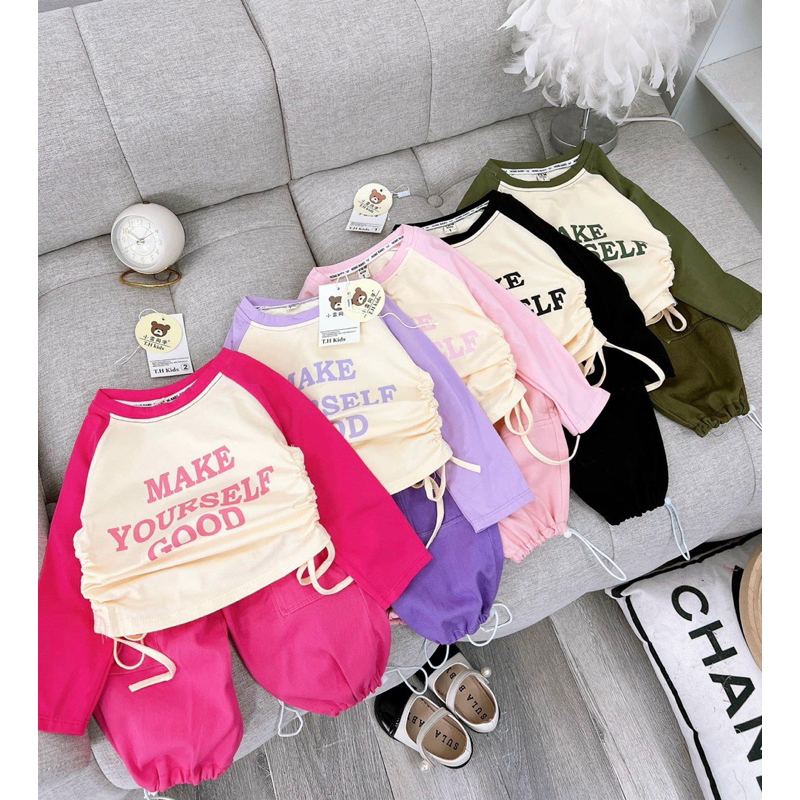 Set bộ in chữ dài tay cho bé gái 10-35kg