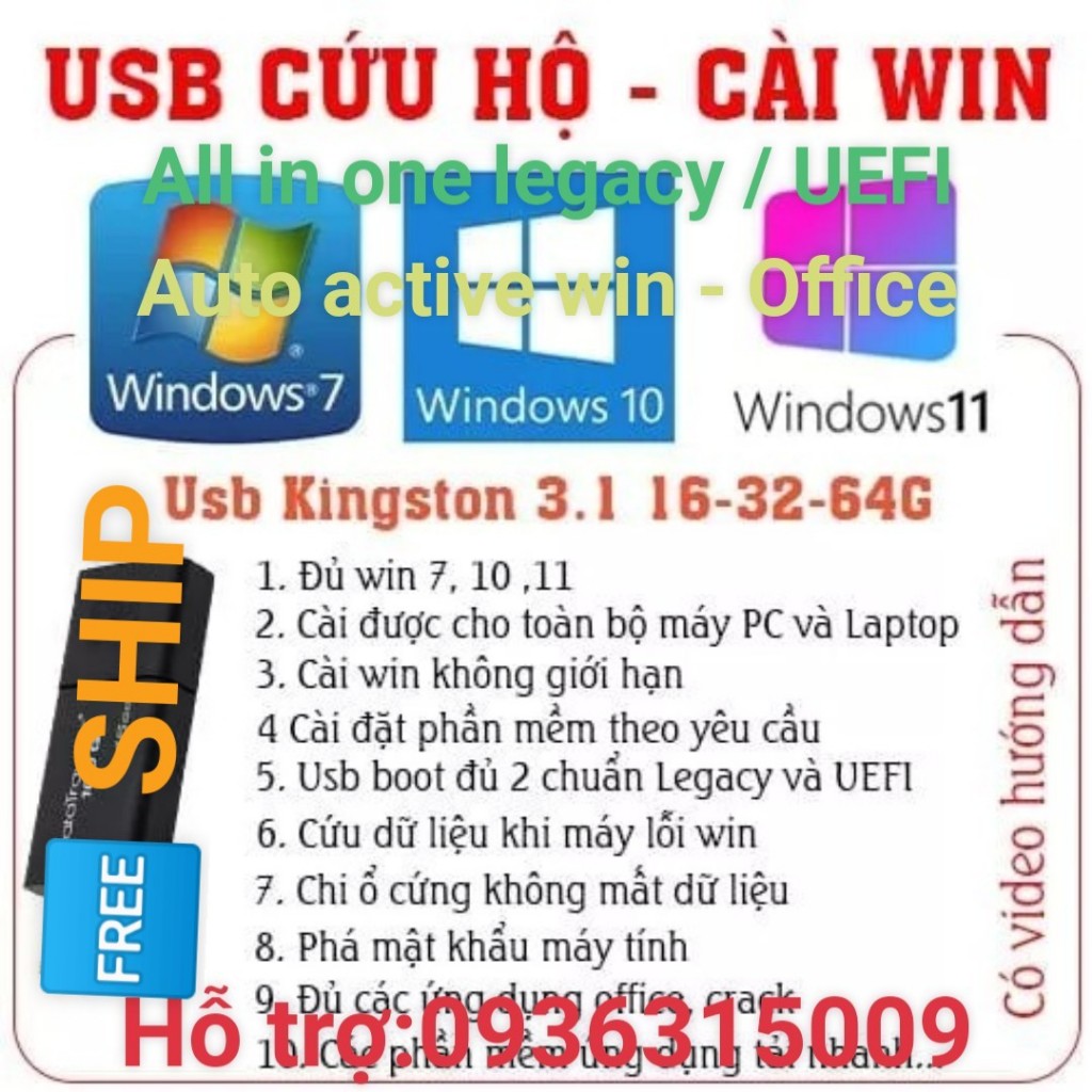USB CÀI WIN 11 FULLSOFT + OFFCIE 2016-2021 TỰ ĐỌNG KÍCH HOẠT BẢN QUYỀN SỐ
