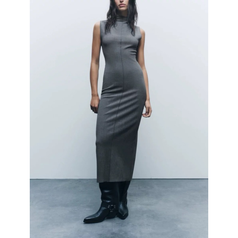 đầm Zara ôm vải công sở màu ghi thanh lịch
