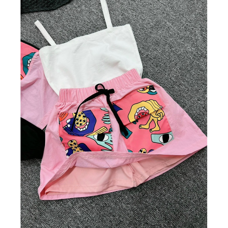 10-28kg set pink pink 3ct cho bé gái, set đồ sành điệu cho bé gái, set đồ thu cá tính cho bé gái, áo gió pink pink cho