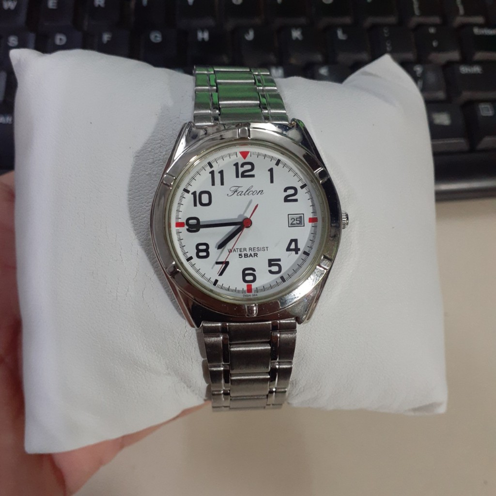 Đồng hồ nam dây thép Falcon Q&Q có lịch  second hand si Nhật