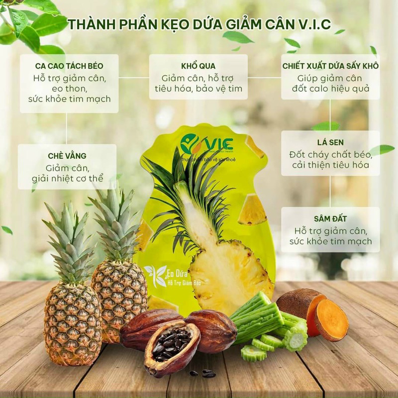 🍍Kẹo Dứa giảm cân- Túi 7 viên- Tặng kèm Toxtox thảo mỡ.🍆