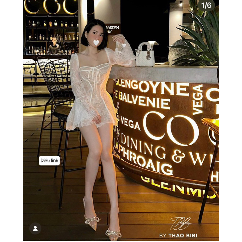 Váy ren nữ phối tay loe mix đồ gợi cảm