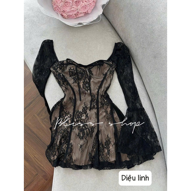 Váy ren nữ phối tay loe mix đồ gợi cảm