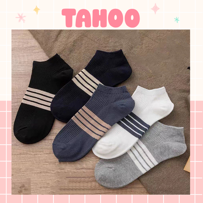Set 5 đôi vớ nam ngắn cổ sọc ngang basic